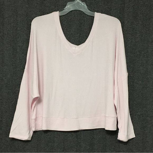 Auden Women's Plus Size 3X Cozy Pink Ribbed Pullover Crop Sleepwear Lounge Top - Picture 6 of 7